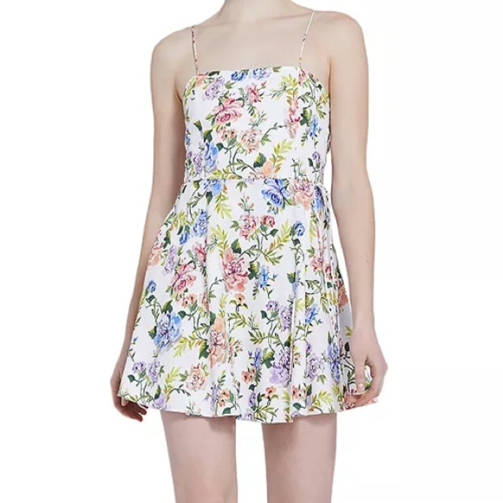 Alice + Olivia Cream Floral Spaghetti Strap Mini Dress